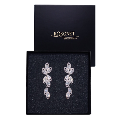 Srebrne KOLCZYKI ślubne z listkami w stylu boho GLAM wygodne delikatne