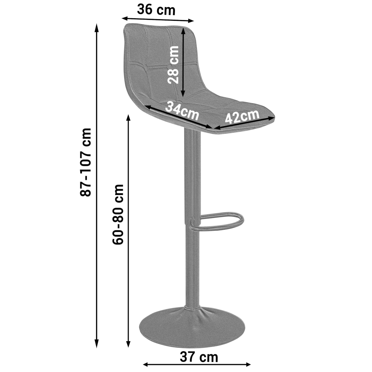 Hoker barowy krzesło tapicerowane welurowe nowoczesne szare