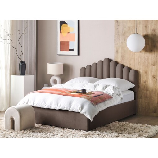 Łóżko z pojemnikiem welurowe 140 x 200 cm beżowoszare VINCENNES