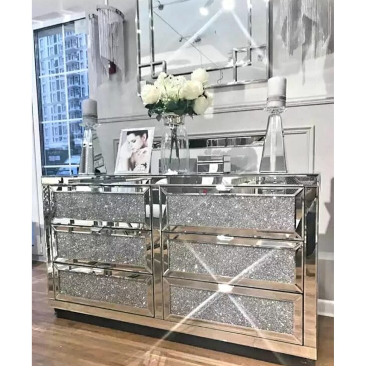 Lustrzana komoda z kryształkami Milion Diamonds Premium Glamour 125x73x40