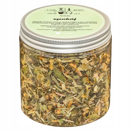 Herbata zielona SPOKÓJ o smaku rozgrzewającego imbiru z nutą kojącego miodu - herbata liściasta sypana mieszanka napar susz - gotowa na prezent upominek