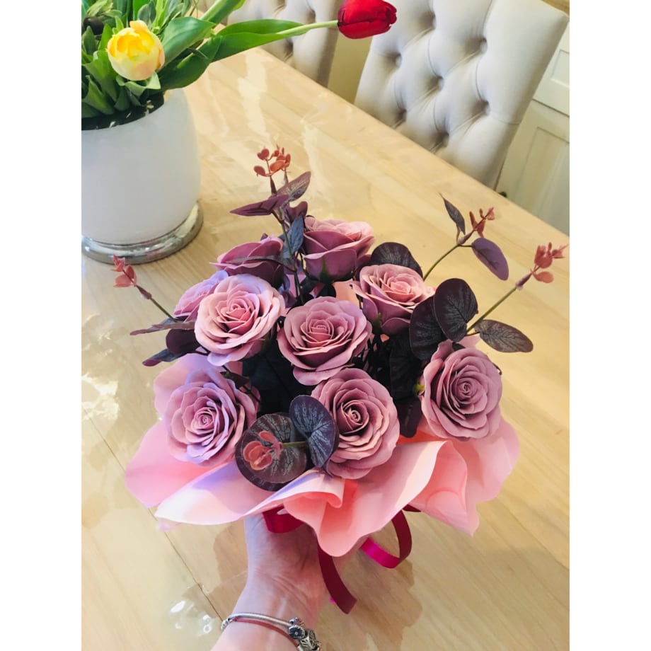 Dzień mamy BUKIET Z KWIATÓW MYDLANYCH róża doniczka prezenty urodziny box