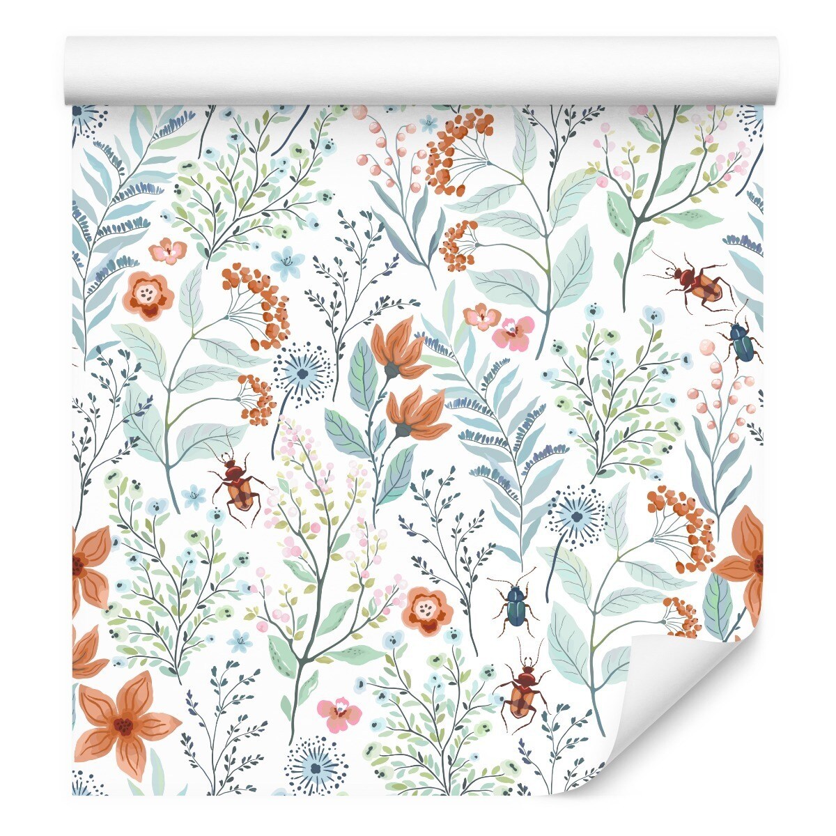 Tapeta kolorowe kwiaty liście owady