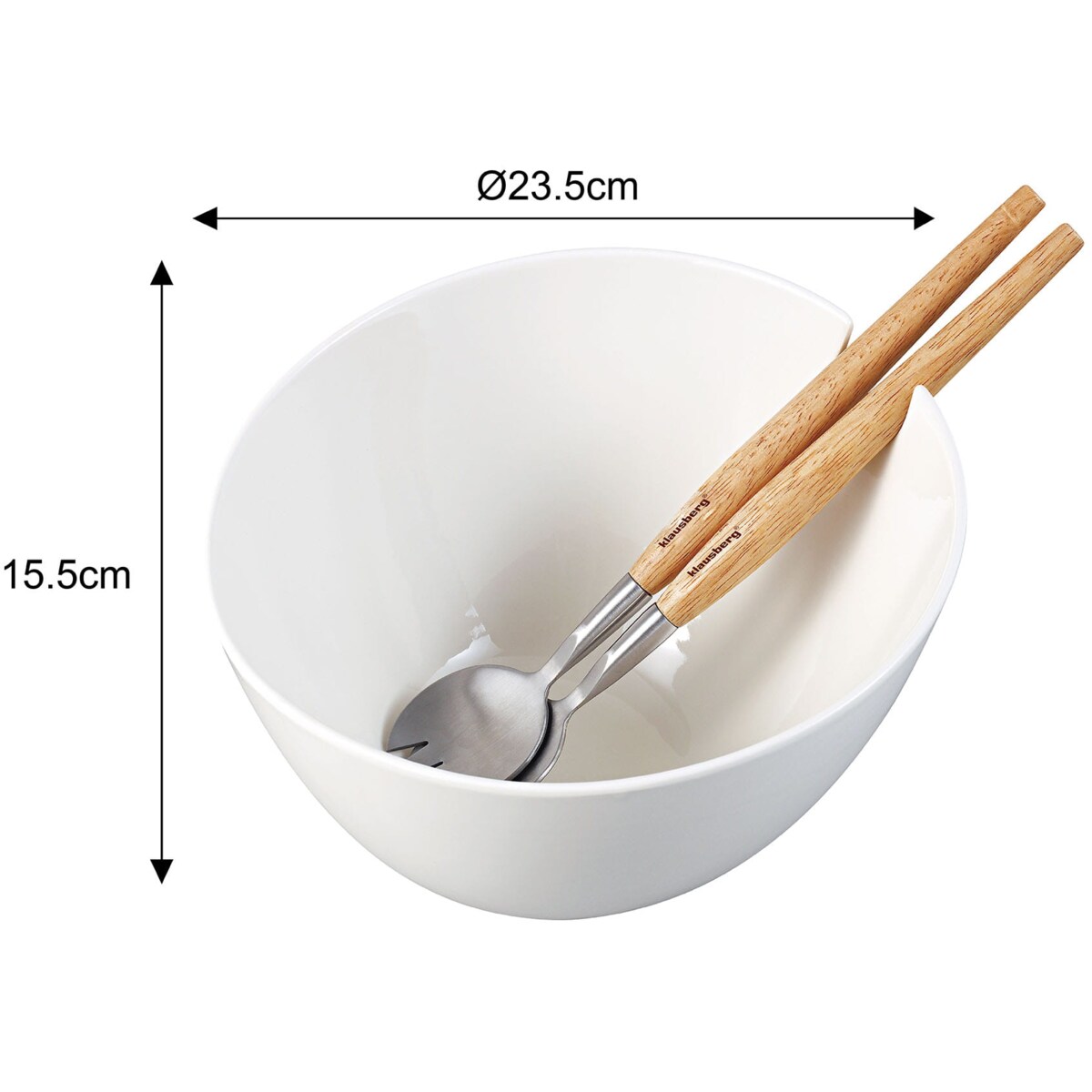 Porcelanowa misa biała 23cm do sałatek z łyżkami KLAUSBERG
