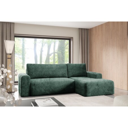 Narożnik SONTII z funkcją spania gruby sztruks Kolor: TILIA 39