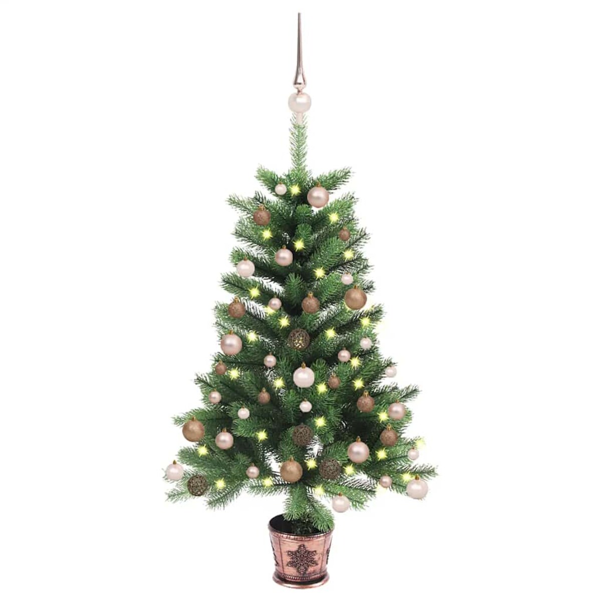 vidaXL Sztuczna choinka z lampkami i bombkami, 90 cm, zielona