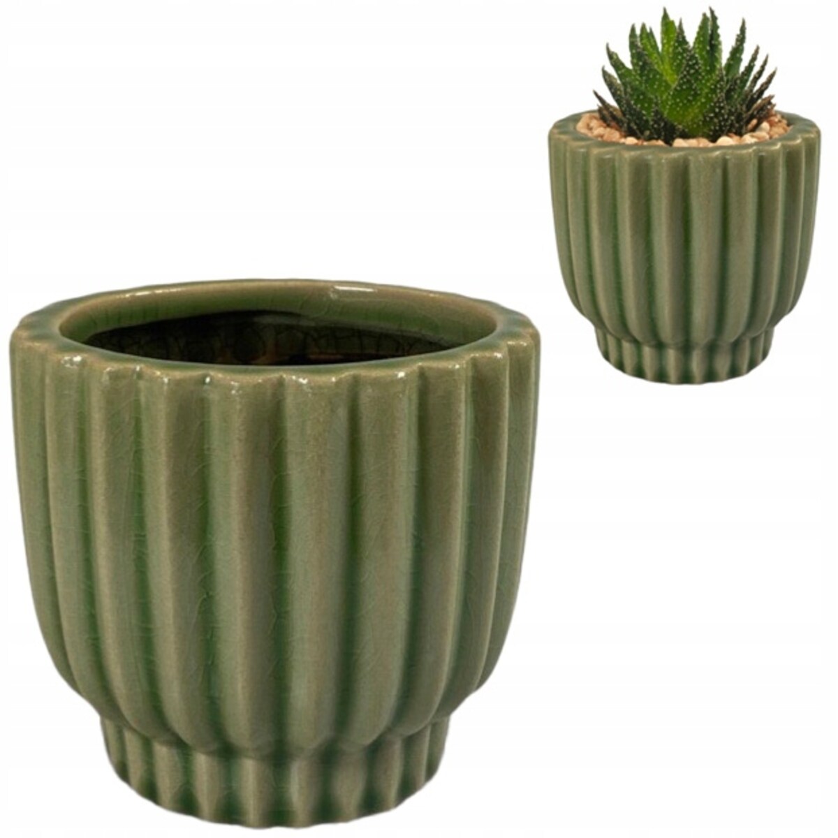DONICA DONICZKA CERAMICZNA ZIELONA 10cm na sukulenty okrągła do salonu