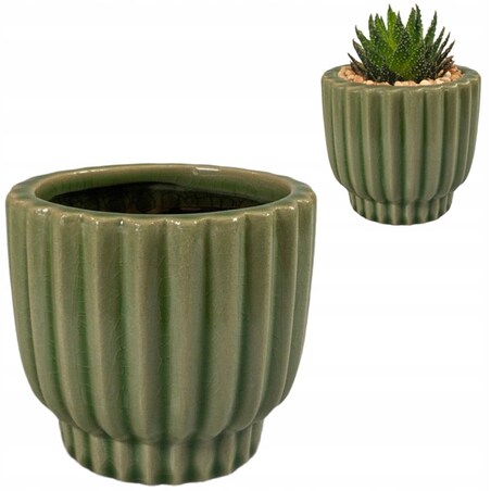 DONICA DONICZKA CERAMICZNA ZIELONA 10cm na sukulenty okrągła do salonu