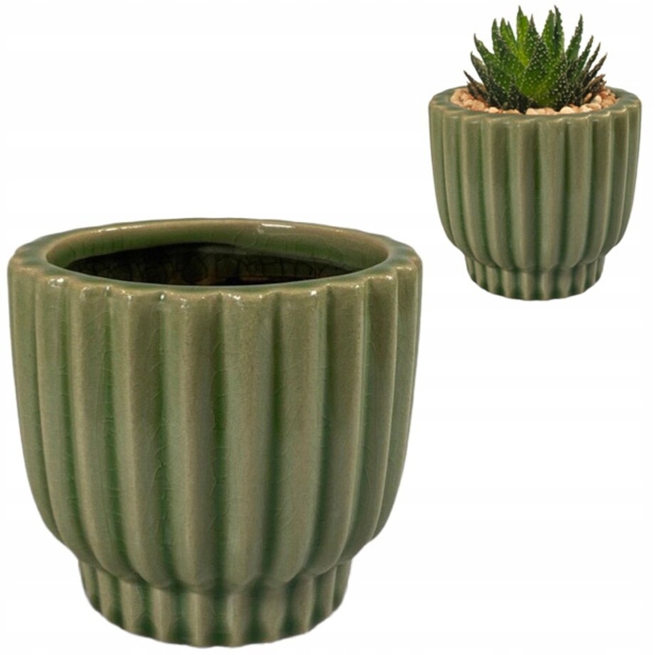 DONICA DONICZKA CERAMICZNA ZIELONA 10cm na sukulenty okrągła do salonu