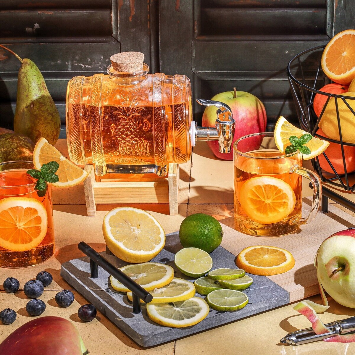 Słoik beczka z kranikiem stojakiem na alkohol soki napoje nalewki piwo 1L