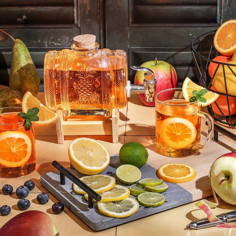 Słoik beczka z kranikiem stojakiem na alkohol soki napoje nalewki piwo 1L