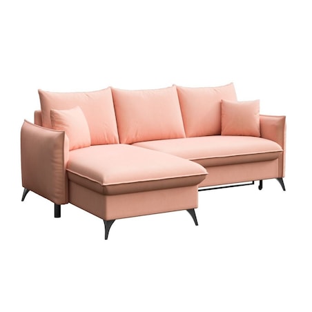 Brim Sofa narożna lewa z funkcją spania i pojemnikiem lewa brzoskwiniowa