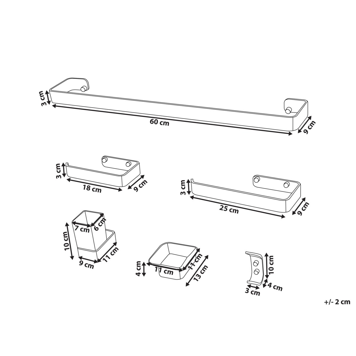 Zestaw akcesoriów toaletowych 6 elementów ZORRITOS Z uchwytami i haczykami na ręczniki Metal Złoty