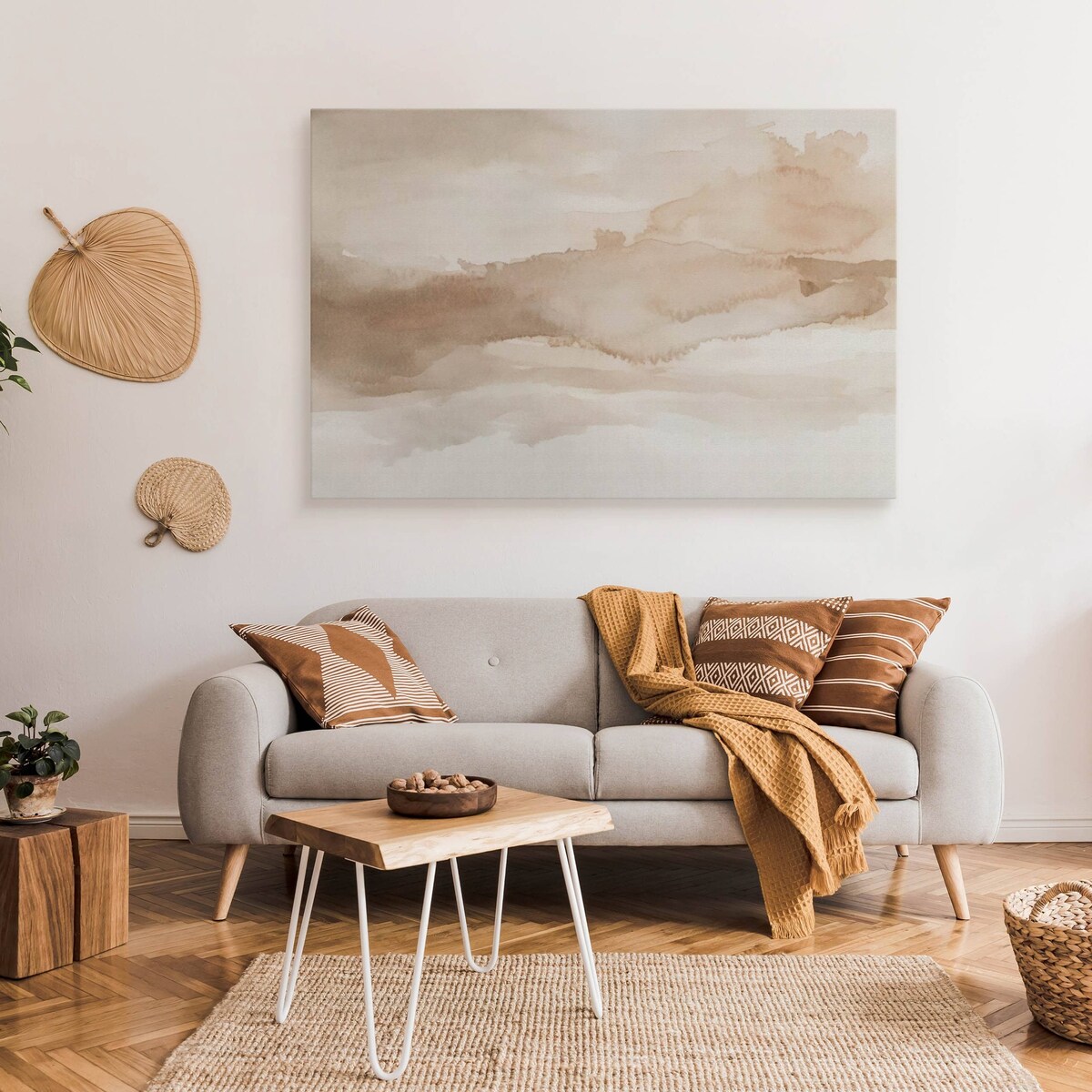 Obraz Na Płótnie Do Salonu Sypialni Beżowy Mural Abstrakcja Styl Boho 70x50cm