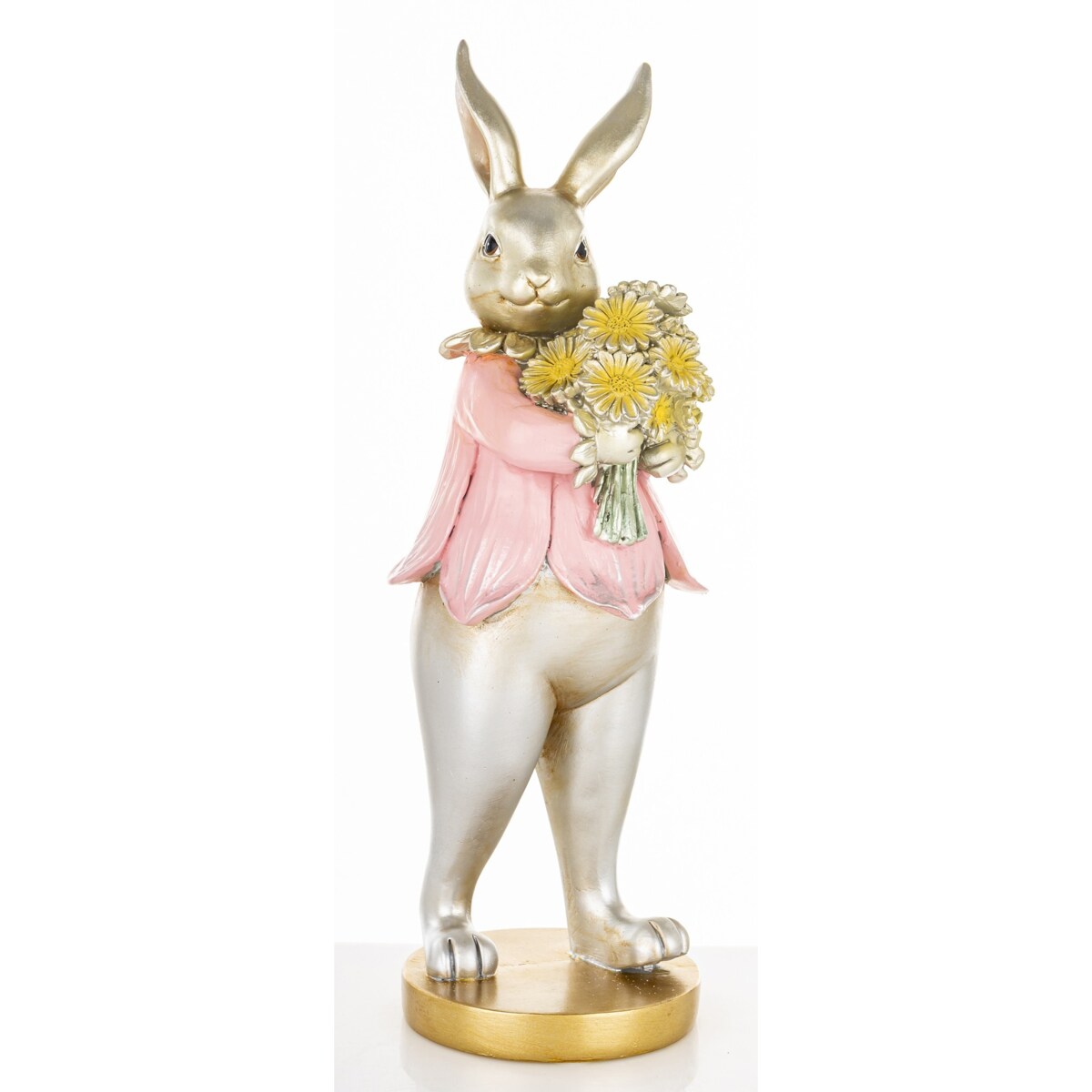 Dekoracja - króliczka z bukietem kwiatów 30x12,5x10 cm w różowej mini