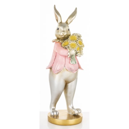 Dekoracja - króliczka z bukietem kwiatów 30x12,5x10 cm w różowej mini