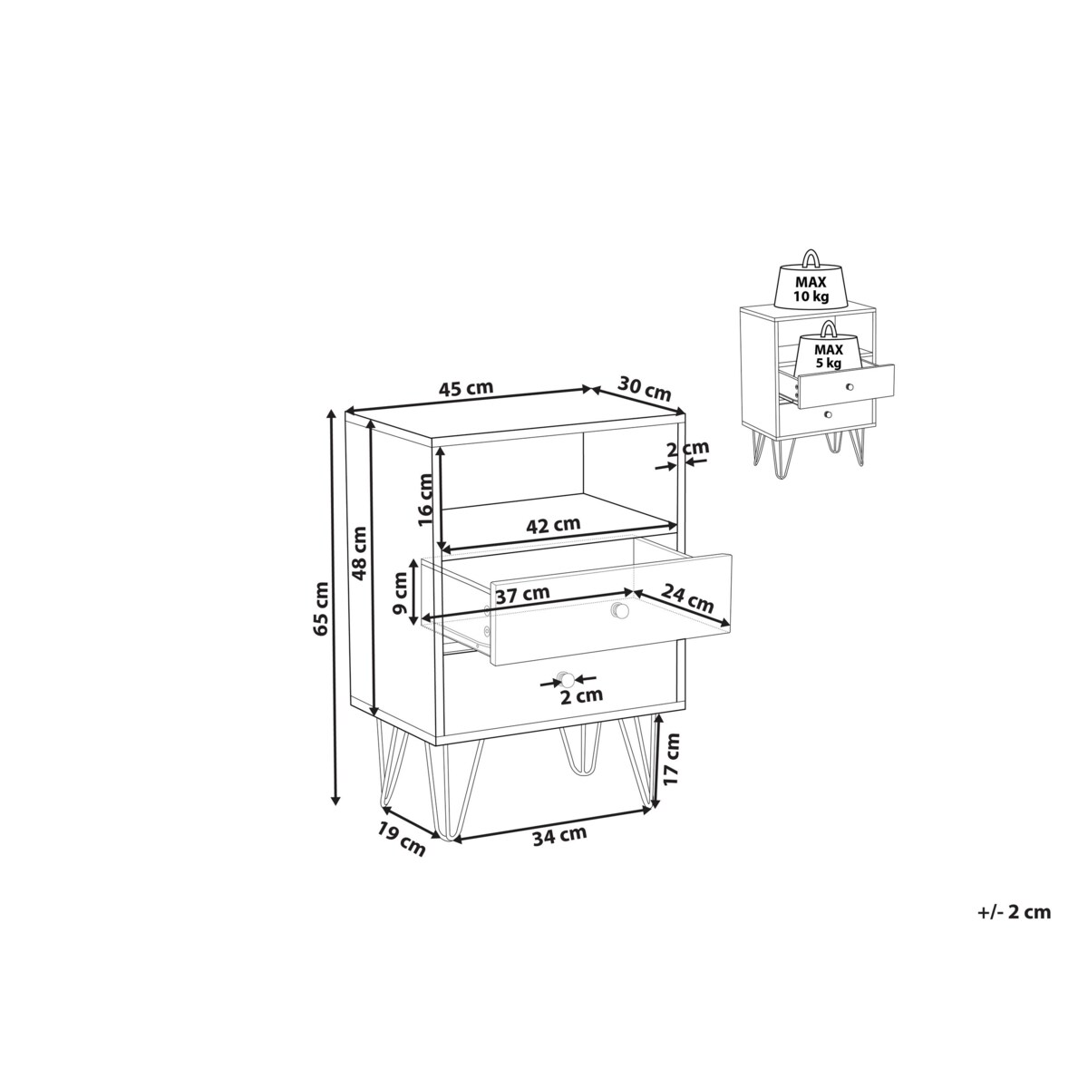 Szafka nocna 2 szuflady ciemne drewno z białym ARVIN