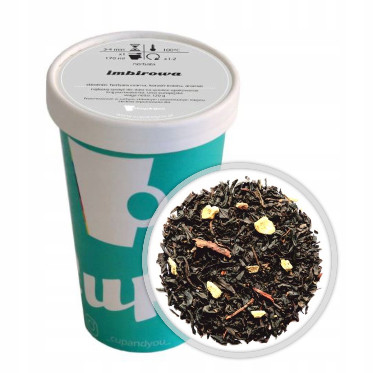 Najlepsza liściasta sypana czarna herbata IMBIROWA EKO korzeń imbiru 120g