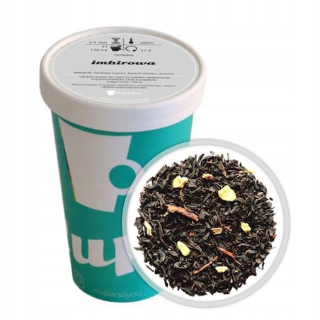 Najlepsza liściasta sypana czarna herbata IMBIROWA EKO korzeń imbiru 120g