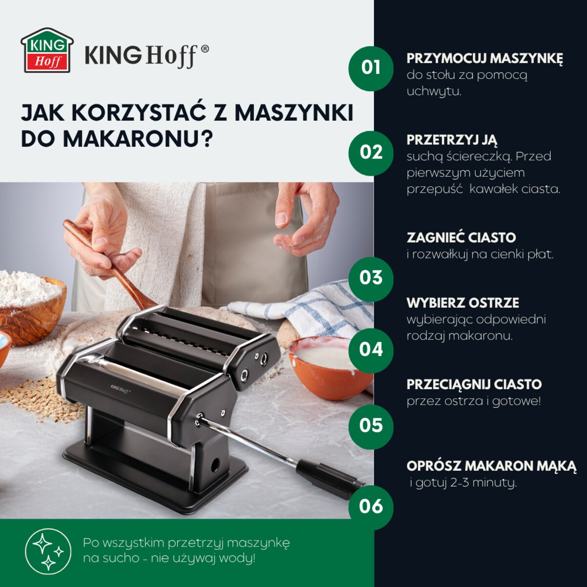 Maszynka 2 w 1 do ciasta i makaronu czarna KINGHOFF