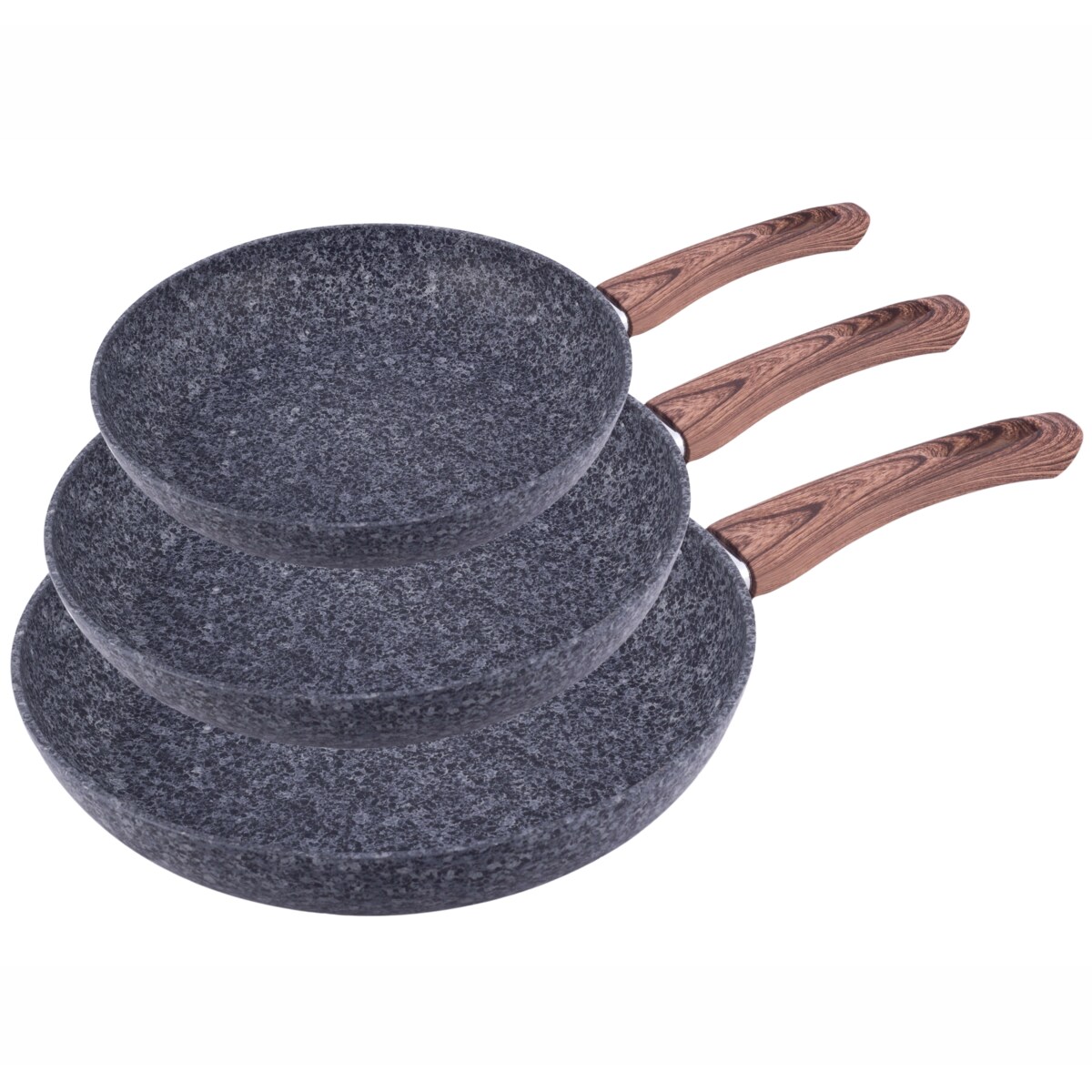 Zestaw komplet patelni granitowych imitacja drewna 20/24/28cm indukcja KAMILLE
