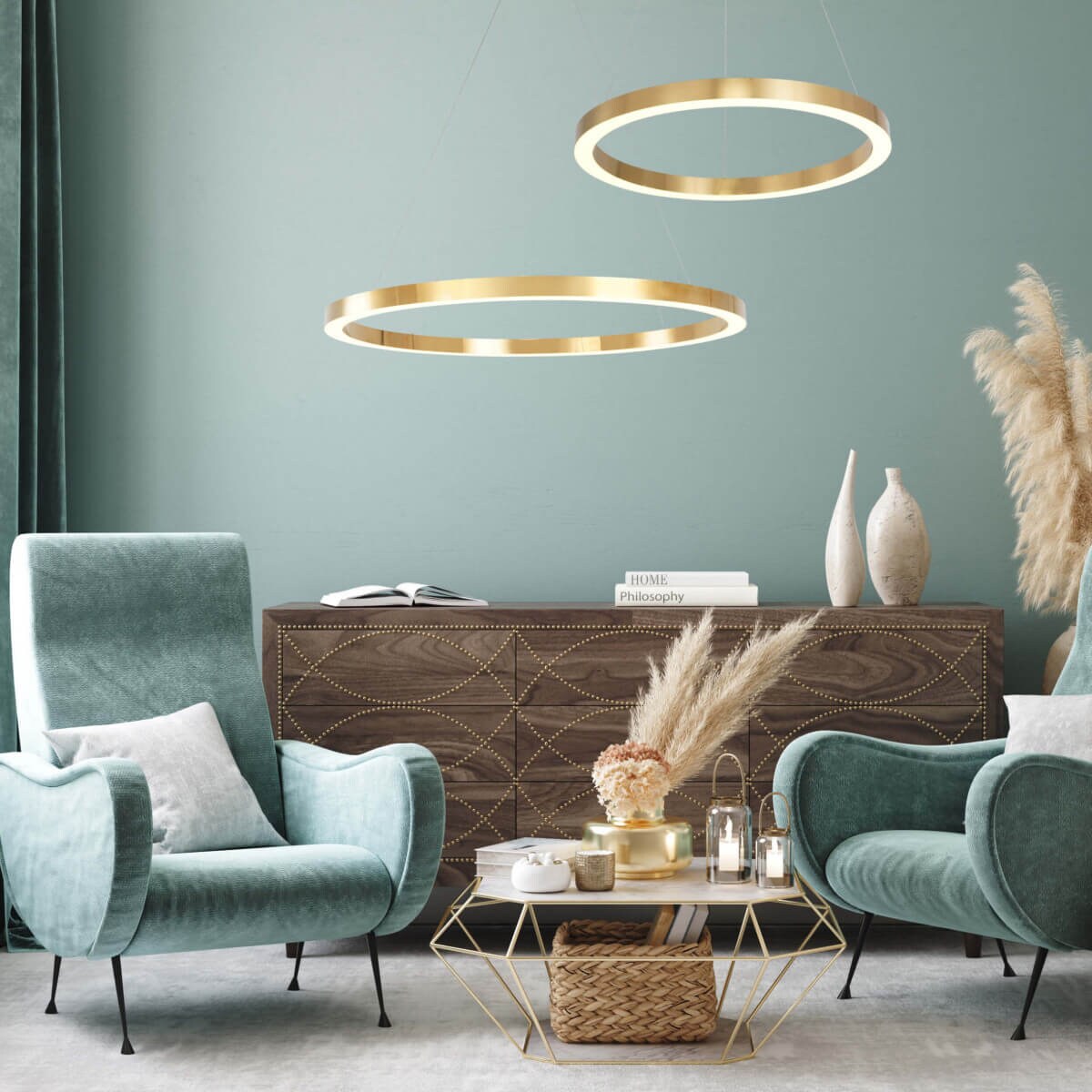 Lampa wisząca Midway LP-033/1P L GD ring LED 54W 3000K zwis złoty