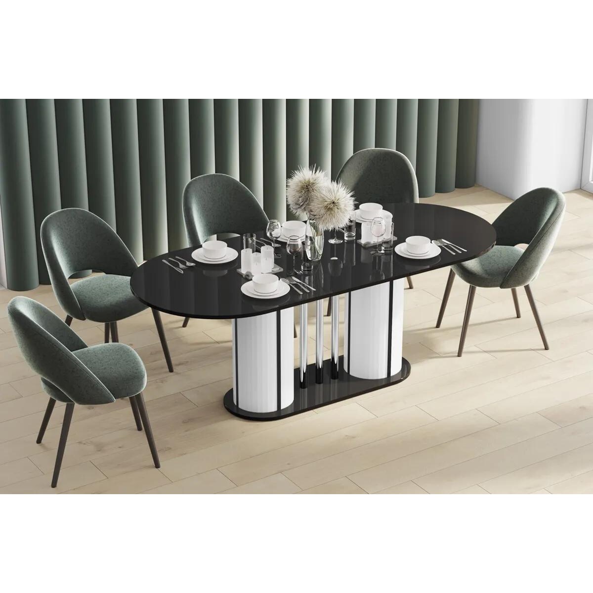 Stół rozkładany CESARO 160(208)x89 czarny połysk/biały połysk