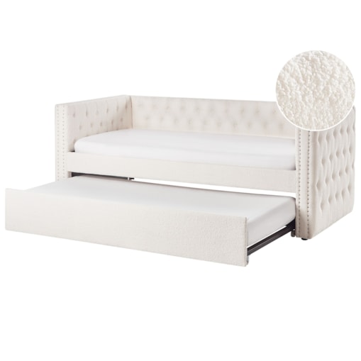 Łóżko wysuwane Boucle GASSIN 90 x 200 cm Złamana biel