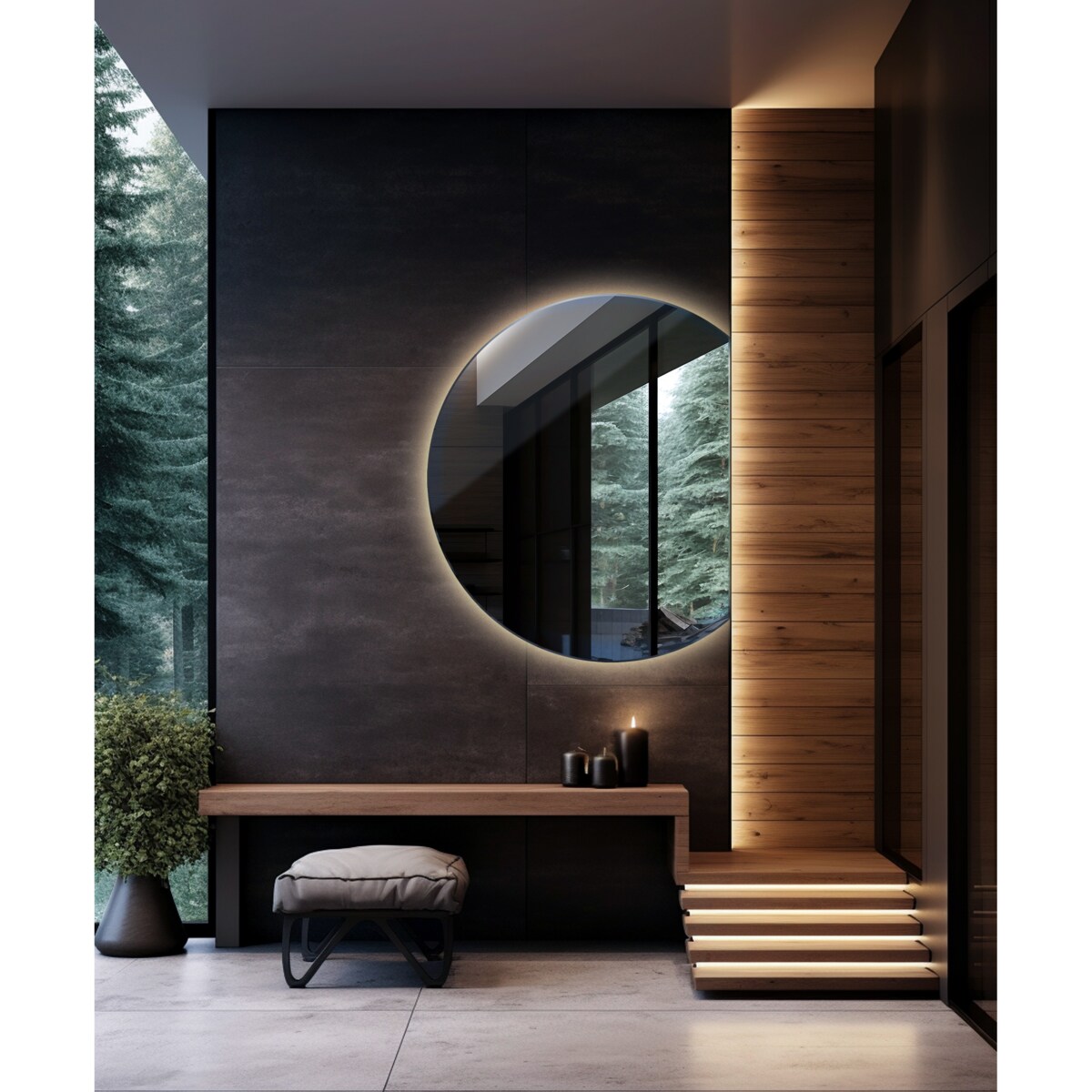 Lustro LED ścięty okrąg 84x100 cm - światło neutralne