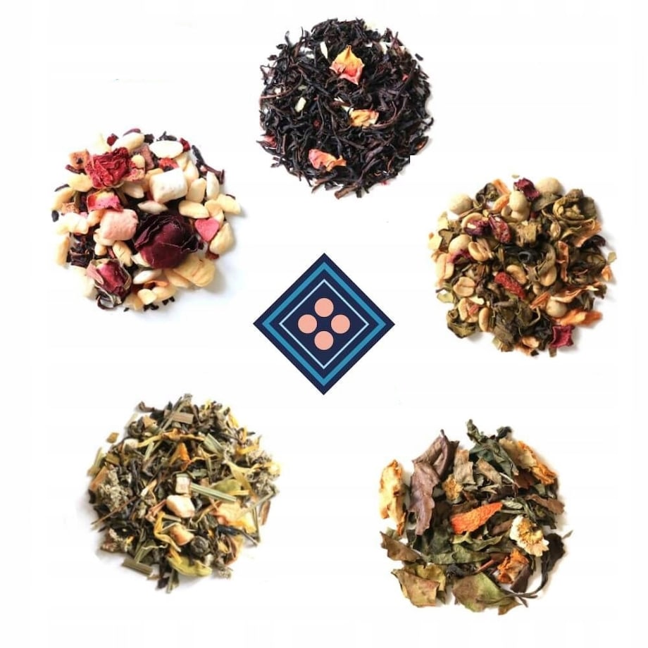 DROBNY ZESTAW PREZENTOWY UPOMINKOWY - 5 RÓŻNYCH HERBAT SYPANYCH W SASZETKACH PO 5G - PREZENT UPOMINEK DLA TATY TEŚCIA NA DZIEŃ OJCA URODZINY