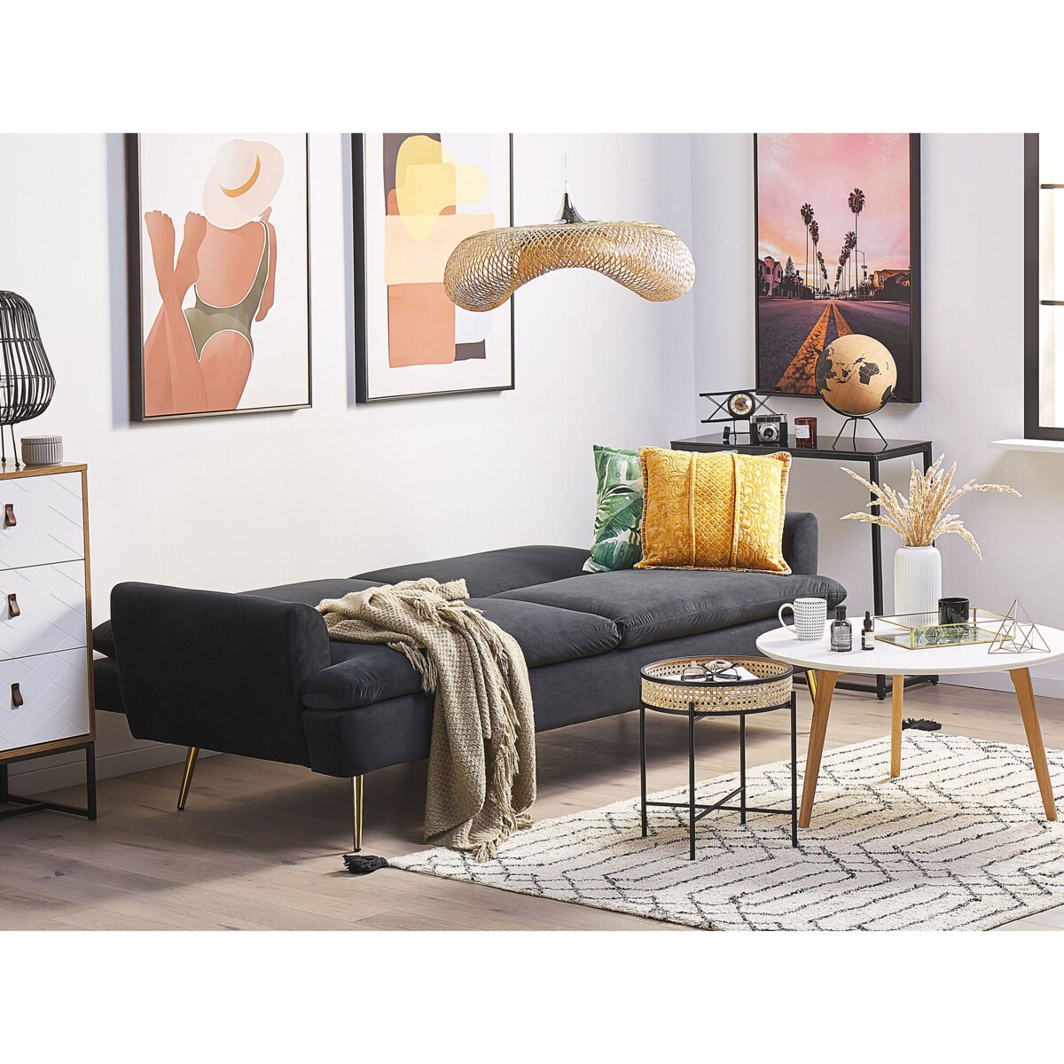 Sofa rozkładana welurowa czarna VETTRE