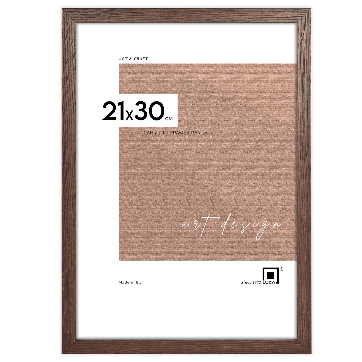 Brązowa ciemna ramka na zdjęcia 21x30 cm A4 rama MDF z plexi klasyczna ramka zawieszka stopka