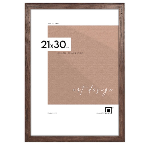 Brązowa ciemna ramka na zdjęcia 21x30 cm A4 rama MDF z plexi klasyczna ramka zawieszka stopka