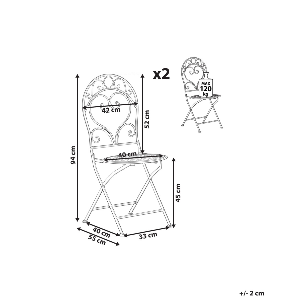 Zestaw 2 krzeseł ogrodowych ALBINIA Metal Burgundowy