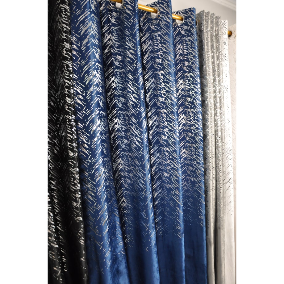 zasłona welurowa "velvet glow" srebrny print 140x250 cm granat