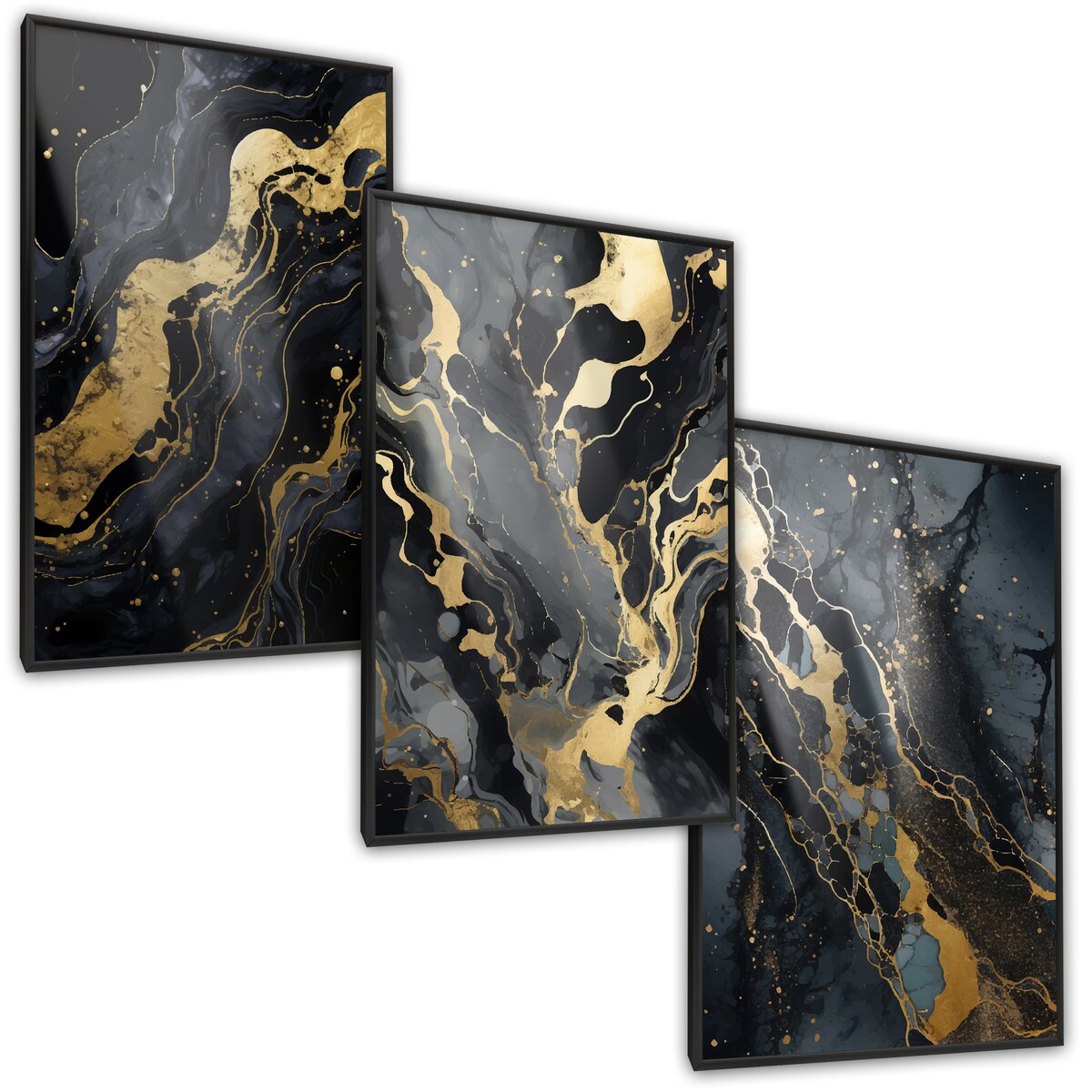 ZESTAW 3X PLAKAT W RAMIE ABSTRAKCJA CZARNY MARMUR GLAMOUR DO SYPIALNI 30x40cm