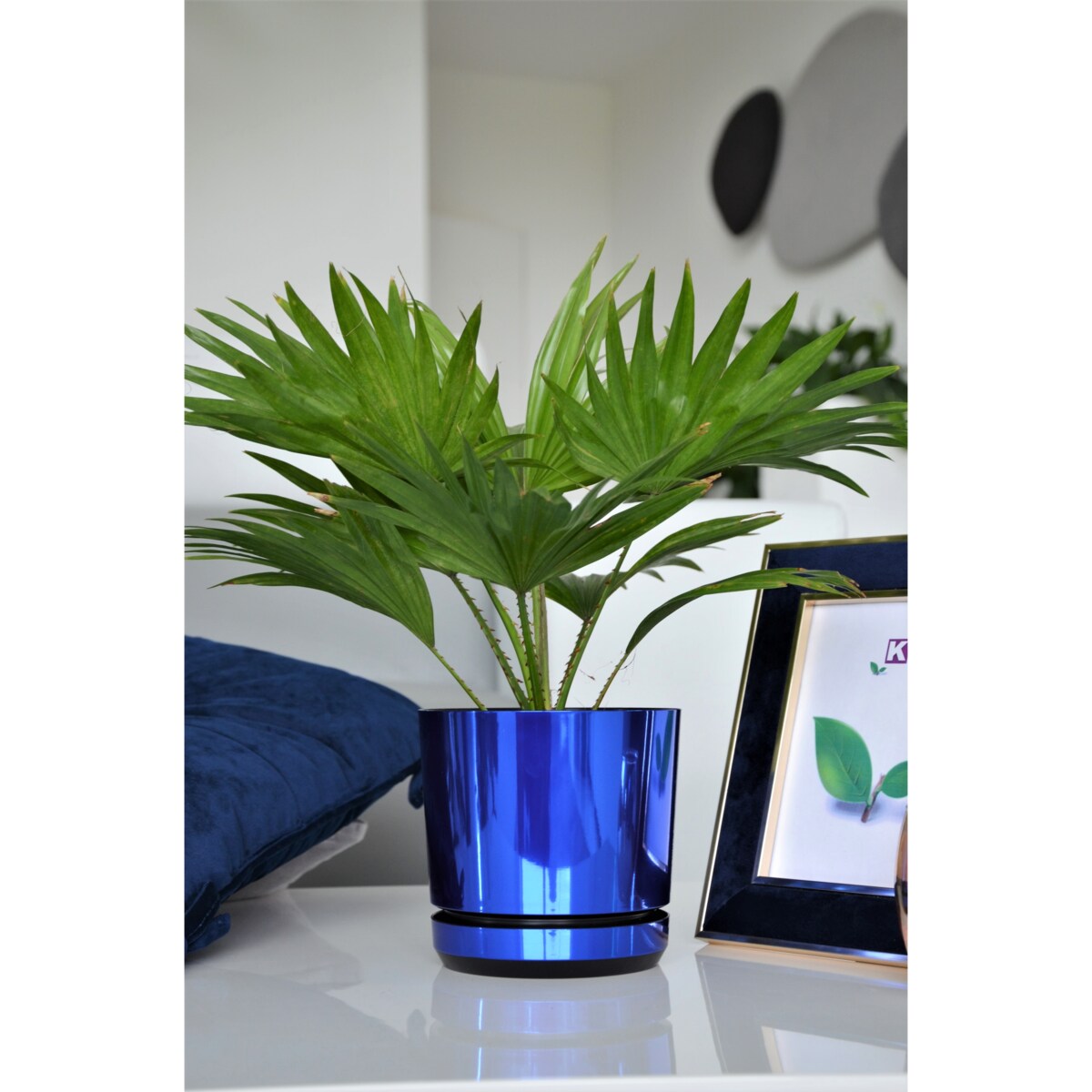 12 cm wzór NIEBIESKI BŁYSZCZĄCY Doniczka z podstawką glamour wysoki połysk do wrzosów lawendy storczyków krokusów orchidei chabrowa kobalt szafirowa błękit paryski królewski