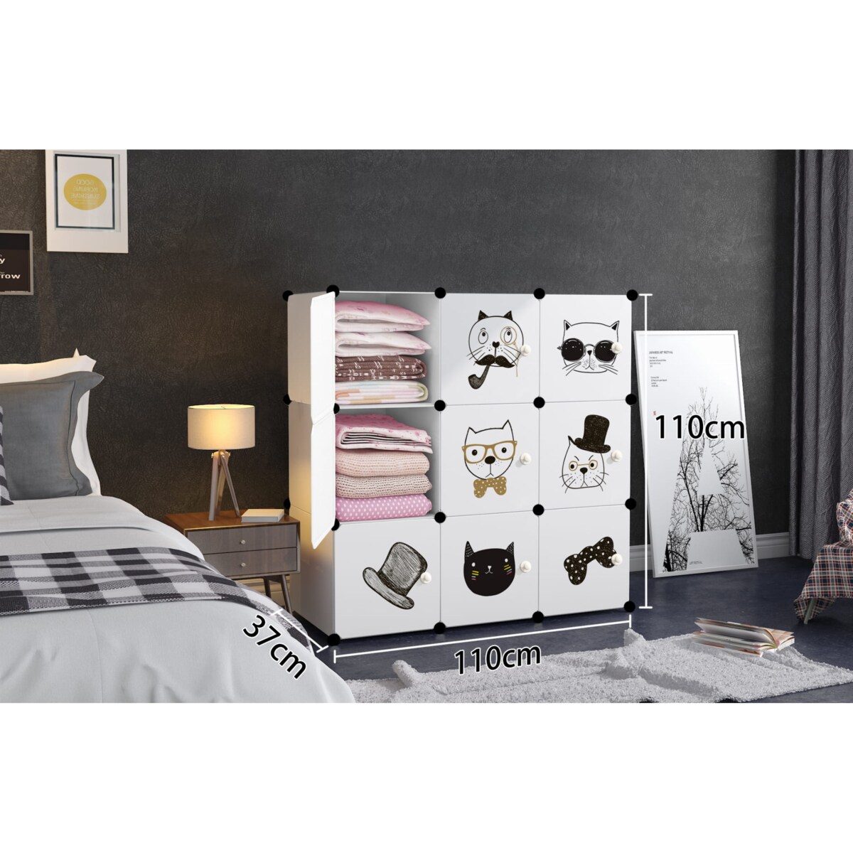 Szafka Modułowa Na Zabawki Dziecięca 9X Biała Kotki