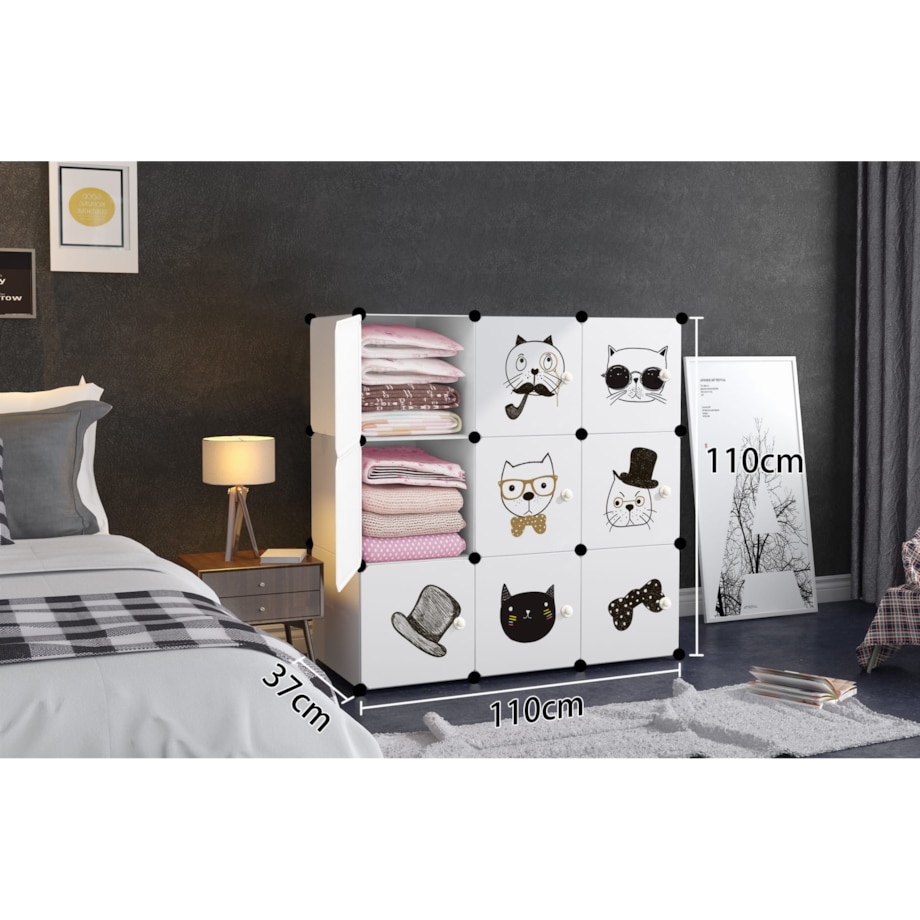 Szafka Modułowa Na Zabawki Dziecięca 9X Biała Kotki