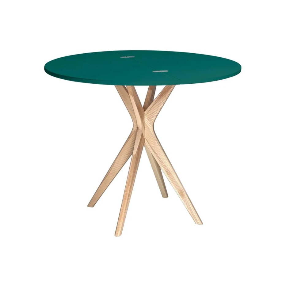 Stół półokrągły CUTTI 90x90 rozkładany zielony/jesion
