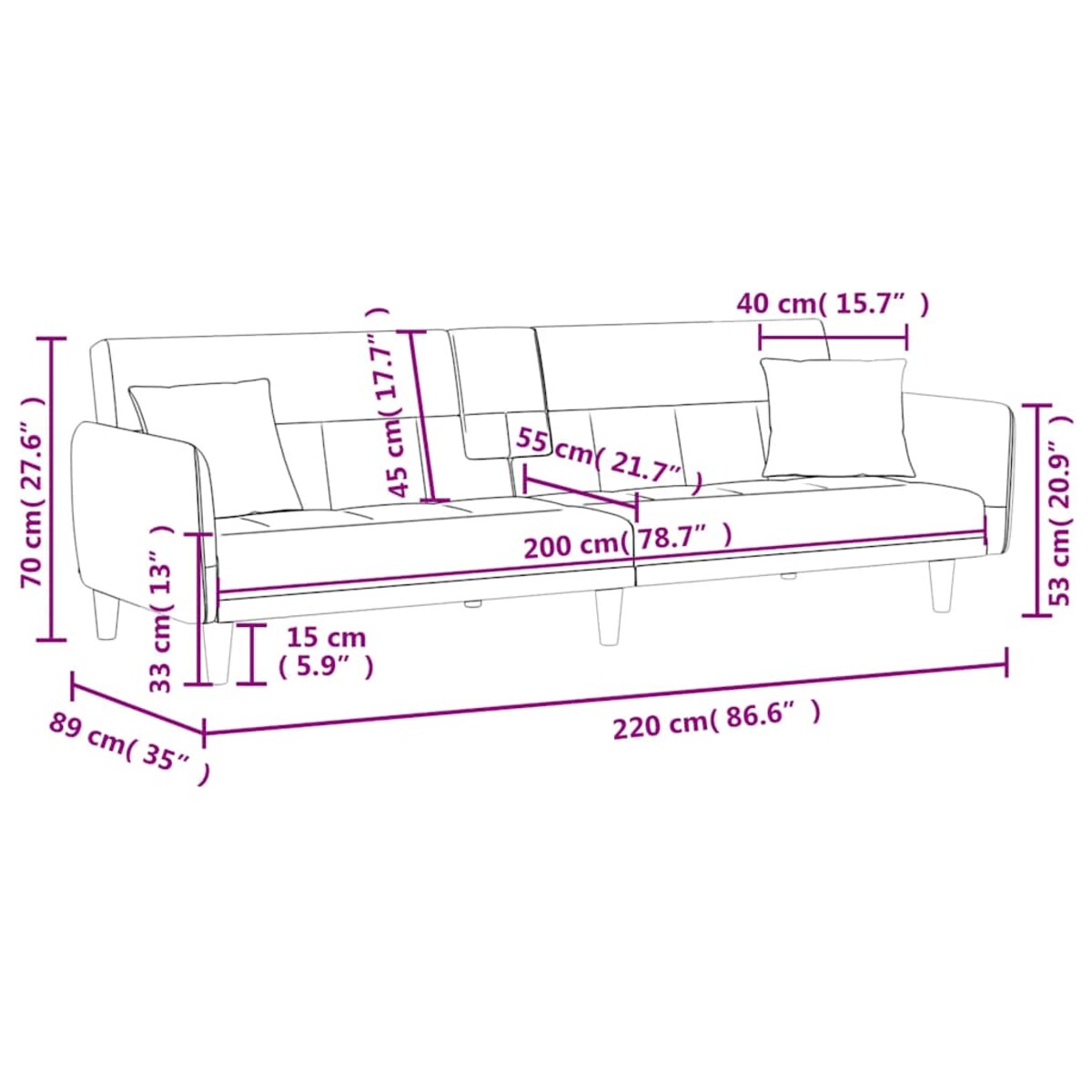 vidaXL Rozkładana kanapa z uchwytami na napoje, kremowa, tkanina