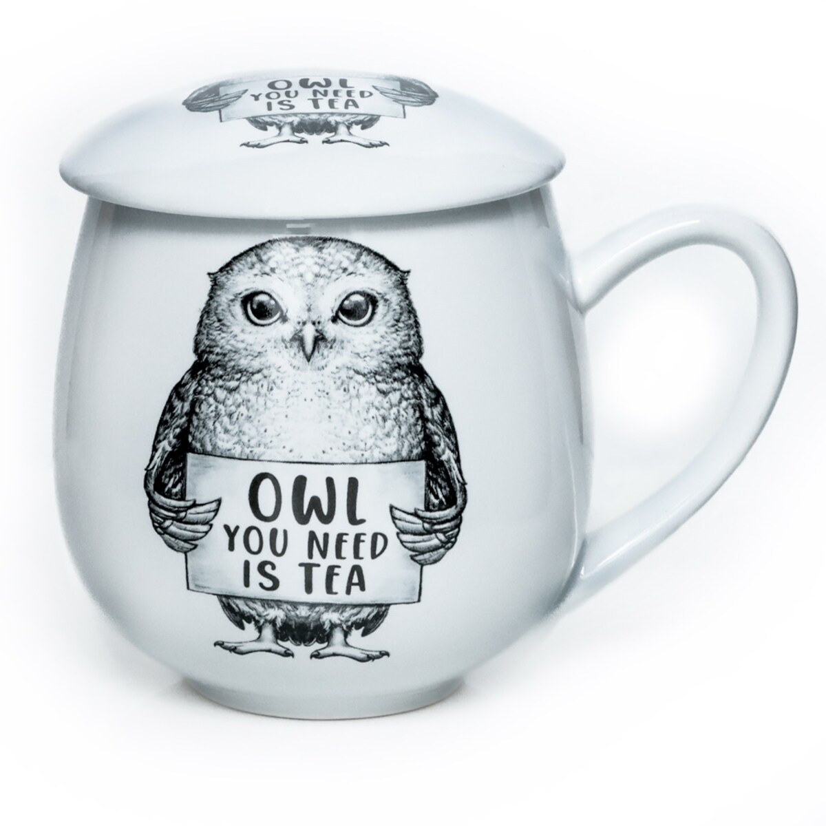 Kubek z zaparzaczem i pokrywką sowa - idealny zestaw do parzenia herbaty, perfekcyjny podarunek prezent dla mamy, taty, babci, dziadka
