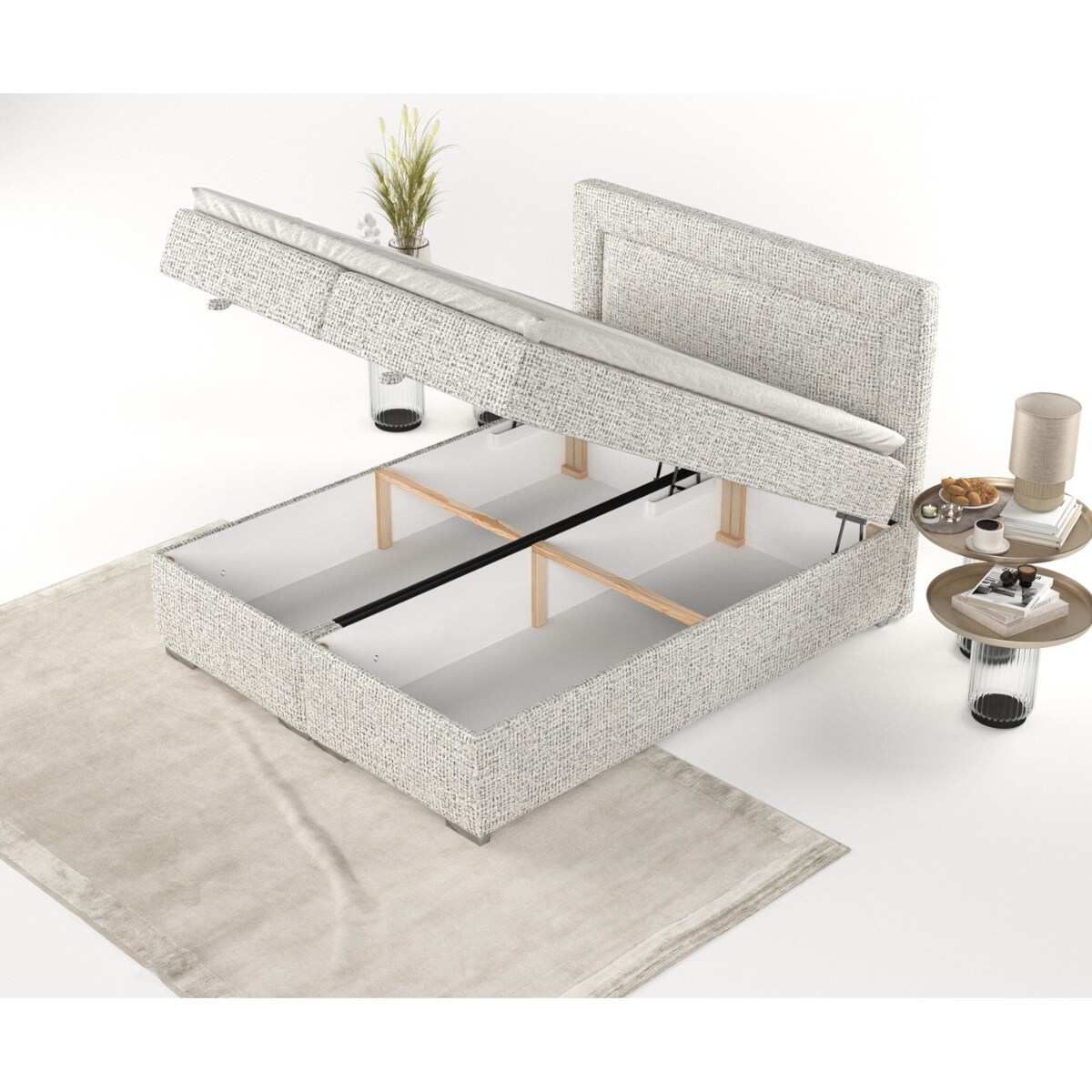 Łóżko kontynentalne LONTANO 180x200 z pojemnikiem, Kremowo-Czarny Melanż, tkanina Coco 80