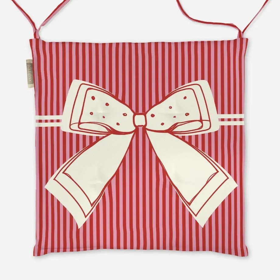 Poduszka świąteczna na krzesło - Kokardka - czerwone paski