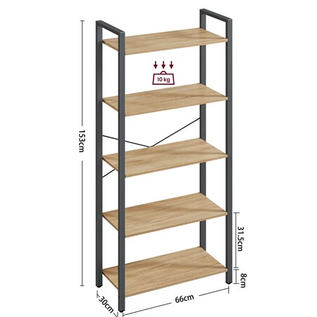 Regał Półka Na Książki 66X30X153 Cm Sonoma, Czarny