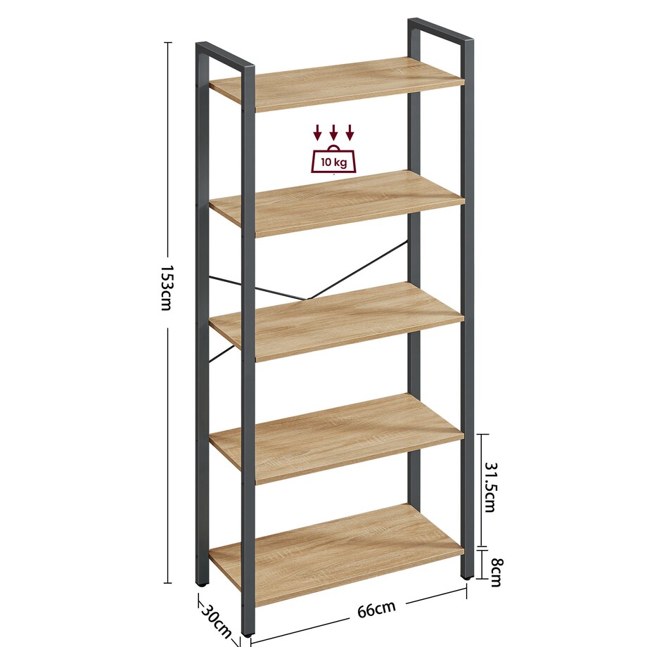 Regał Półka Na Książki 66X30X153 Cm Sonoma, Czarny