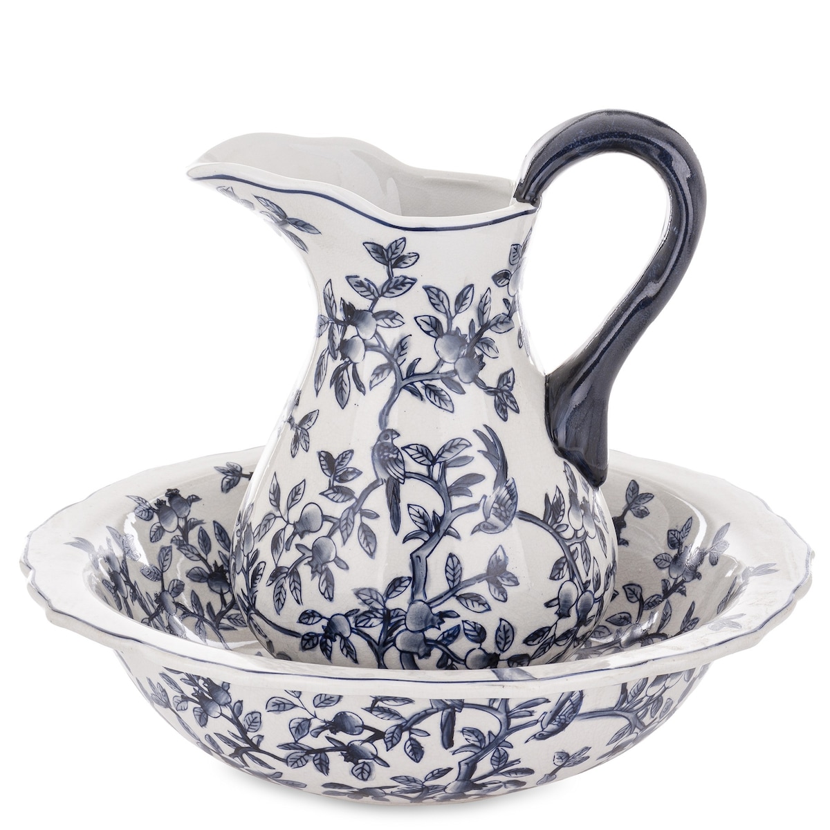 Dzbanek porcelanowy dekoracyjny 26x17x22 i 9x34x34 cm MODELLO BLU z misą