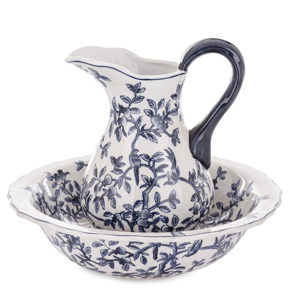 Dzbanek porcelanowy dekoracyjny 26x17x22 i 9x34x34 cm MODELLO BLU z misą