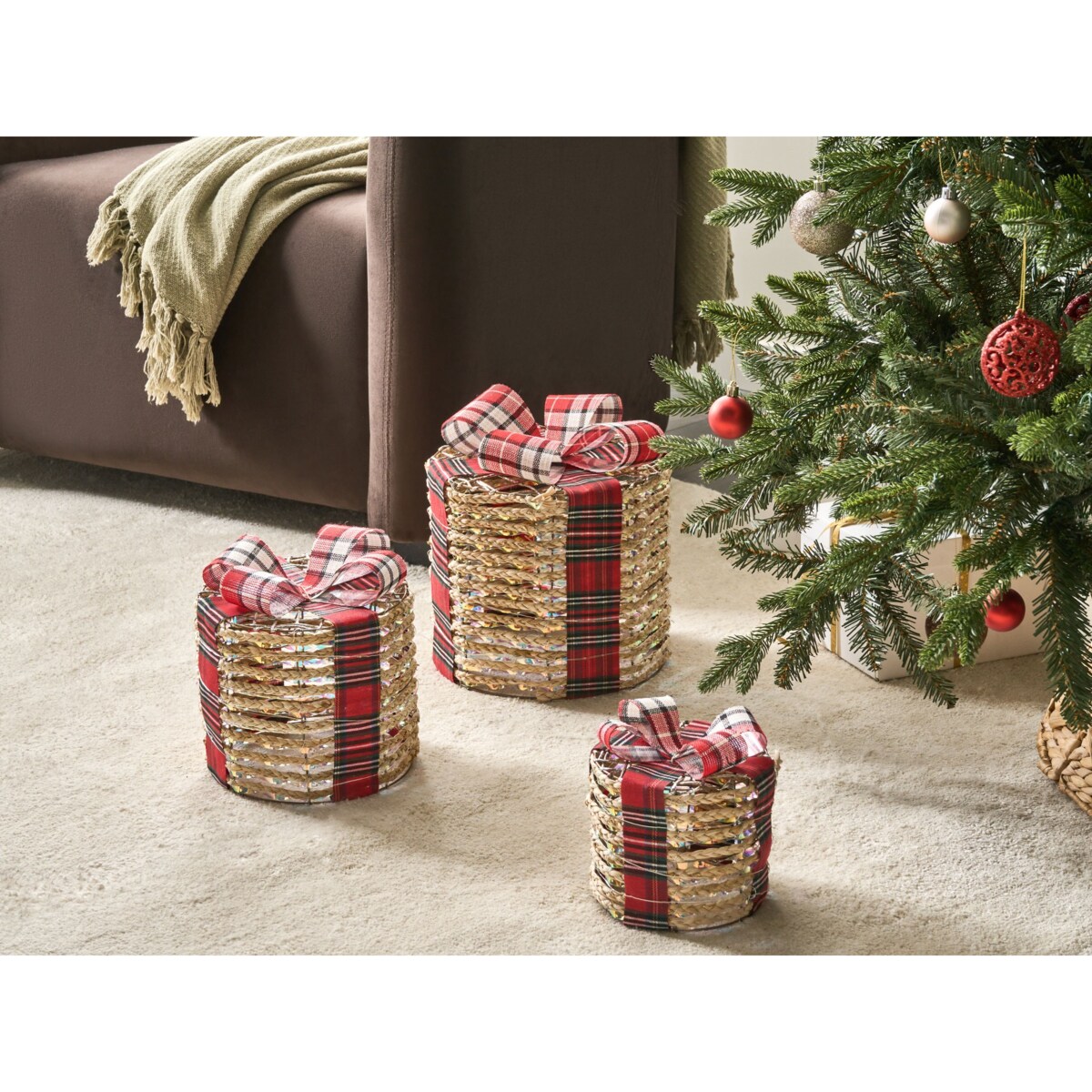 Zestaw 3 dekoracji świątecznych LED VEJLEN Prezenty świąteczne 20/25/30 cm Beżowy