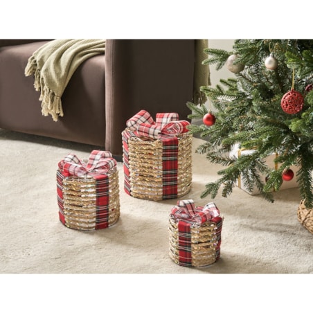Zestaw 3 dekoracji świątecznych LED VEJLEN Prezenty świąteczne 20/25/30 cm Beżowy